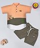 CRUNCHY NACHOS Cotton Woven Half Sleeves Vehicle Embroidered Shirt & Shorts Set - Orange