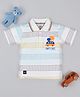 Tacos Knitted Knit Half Sleeves Van Embroidered & Striped Tee -Light Yellow & White