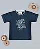 Tacos Knitted Knit Half Sleeves Reflect Nature Text Embroidered Tee - Blue