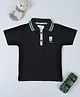 Tacos Knitted Knit Half Sleeves Bear Applique Detailed Tee - Black