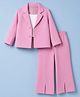Babyhug Knit Full Sleeves Solid Top & Pant Set With Blazer - Pink