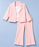 Babyhug Knit Full Sleeves Solid Top & Pant Set With Blazer - Peach