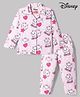 Babyhug Disney Single Jersey Knit Full Sleeves Front Open Shirt & Pyjama Night Suit Co-Ords Set With Marie Graphic - Pink