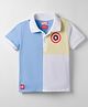 Babyhug Marvel Single Jersey Knit Half Sleeves Cut & Sew Designed Polo T-Shirt with Avengers Badge Detailing - Blue & White