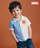 Babyhug Marvel Single Jersey Knit Half Sleeves Cut & Sew Designed Polo T-Shirt with Avengers Badge Detailing - Blue & White