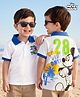 Babyhug Disney Cotton Knit Half Sleeves Polo T-Shirt with Front & Back Mickey Mouse Surf Print - White