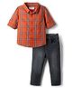 Babyhug Cotton Mixes Woven Full Sleeves Checks Shirt and Denim Jeans - Red