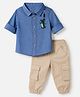 Babyhug 100% Cotton Woven Full Sleeves Shirt and Pant with Crocodile Print - Blue