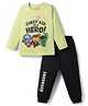 Babyhug Marvel Single Jersey Knit Full Sleeves T-Shirt & Pyjama Night Suit with Avengers Graphics - Limegreen & Black