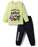 Babyhug Marvel Single Jersey Knit Full Sleeves T-Shirt & Pyjama Night Suit with Avengers Graphics - Limegreen & Black