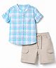 Babyhug Cotton Woven Half Sleeves Checks Shirt & Shorts With Cargo Pocket - Blue & Beige