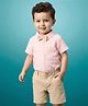 Babyhug 100% Cotton Woven Half Sleeves Checked Shirt & Shorts Set With Bow - Beige