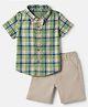 Babyhug Cotton Woven Half Sleeves Checked Shirt & Shorts Set - White & Green