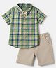 Babyhug Cotton Woven Half Sleeves Checked Shirt & Shorts Set - White & Green