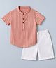 Babyhug 100% Cotton Woven Half Sleeves Striped Shirt and Shorts Set - Peach