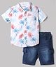 Babyhug Cotton Blend Woven Half Sleeves Shirt and Denim Shorts With Floral Print - White