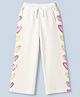 Pine Kids Cotton Blend Knit Full Length Track Pant with Hearts Print in Offwhite