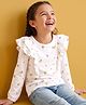 Pine Kids Cotton Knit Tops with Full Sleeves and Floral Print in White