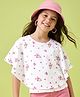 Pine Kids Cotton Knit Top with Flutter Sleeves and Floral Print - White