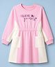Pine Kids Cotton Knit Winter Frock with Full Sleeves and Believe In Yourself Print in Pink for 5-6 Years