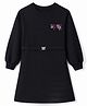 Pine Kids Cotton Knit Full Sleeves  Sweatshirt Winter Frock with Text Glitter Print & Belt - Black