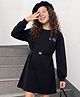 Pine Kids Cotton Knit Full Sleeves  Sweatshirt Winter Frock with Text Glitter Print & Belt - Black