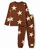 Pine Kids Cotton Knit Full Sleeves T-Shirt & Pyjama Co-ords Night Suit With Star Print - Brown