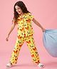 Pine Kids Cotton Knit Half Sleeves Top & Pyjama Co-ords Night Suit With Butterfly Print - Light Yellow