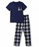 Pine Kids Cotton Knit Half Sleeves T-Shirt & Checked Pyjama Night Suit - Blue