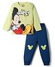 Babyhug Disney Single Jersey Knit Full Sleeves T-Shirt & Pyjama Night Suit with Mickey Mouse Graphics - Light Green & Navy Blue
