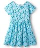 Pine Kids Cotton Knit Half Sleeves Floral Printed Dress -Light Blue