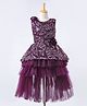 Enfance Net Woven Sleeveless Sequinned Layered Party Dress with Floral Applique-Wine