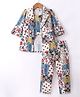 Enfance Cotton Knit Full Sleeves Floral Printed Co-Ordinating Jacket Top & Pant Set - White