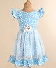 Enfance Net Woven Short Sleeves Bobby Printed Party Dress with Floral Applique - Light Blue