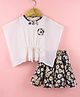 Enfance Knit Kaftan Sleeves Top & Skirt Set with Floral Print - White