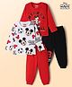 Babyhug Disney Single Jersey Knit Full Sleeves T-Shirt & Pyjama Night Suit with Mickey Mouse Graphic Pack of 2 - Red & White
