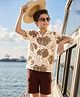OLLINGTON ST. Cotton Sinker Knit Leafy Printed Half Sleeve Shirt & Shorts - Brown