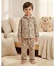 Rikidoos Woven Full Sleeves Animal Printed Co-Ords Shirt & Pyjama Night Suit - Beige