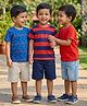 Rikidoos Embosis Hosiery Woven Half Sleeves Solid Striped & Printed T-Shirt Pack of 3 - Red & Navy