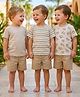 Rikidoos Embosis Hosiery Woven Half Sleeves Solid Striped & Dino Printed T-Shirt Pack of 3 - Off White