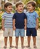 Rikidoos Embosis Hosiery Woven Half Sleeves Solid Striped & Food Printed T-Shirt Pack of 3 - Blue