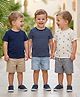 Rikidoos Embosis Hosiery Woven Half Sleeves Solid Striped & Anchor Printed T-Shirt Pack of 3 - White & Navy
