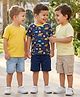 Rikidoos Embosis Hosiery Woven Half Sleeves Solid Striped & JCB Printed T-Shirt Pack of 3 - Yellow & Navy
