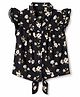 Pine Kids Viscose Woven Knotted Top with Flutter Sleeve with Floral Print - Black