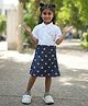 Cuddly Cubs Cotton Woven Half Sleeves Star Patch Detailed & Printed Dress - Blue