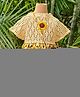 Cuddly cubs Cotton Woven Half Sleeves Strawberry Printed & Floral Applique Detailed Dress With Sling Bag & Hair Clips - Yellow