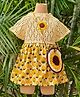 Cuddly cubs Cotton Woven Half Sleeves Strawberry Printed & Floral Applique Detailed Dress With Sling Bag & Hair Clips - Yellow