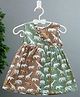 Cuddly Cubs Cotton Woven Sleeveless Colour Blocked Safari Theme Printed Dress - Brown