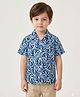 Rikidoos Cotton Woven Half Sleeves Leaves Printed Shirt - Blue
