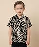 Rikidoos Cotton Woven Half Sleeves Abstract Printed Shirt - Black